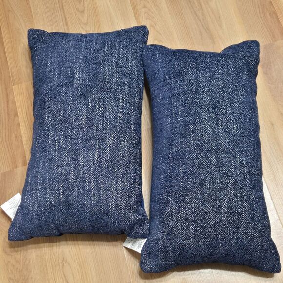 2 Uxion Textile Co Blue Textured Throw Pillows • 22 1/2" X 12" - Picture 3 of 6
